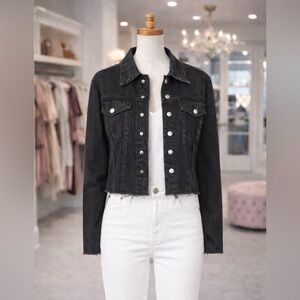RES Denim “Thunder” Frayed Cropped Denim Jacket